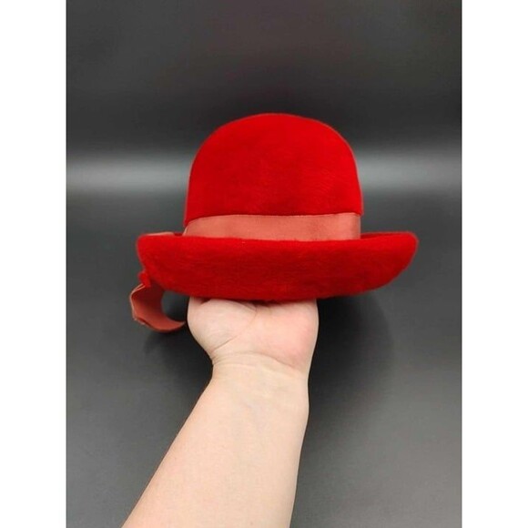 VTG Martelle West Germany Womens Hat Red Felt Fur Fuzzy Rolled Brim - Picture 3 of 11